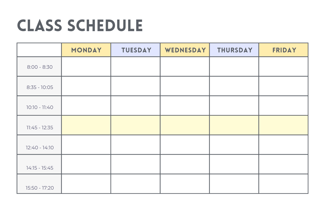Sample of an A-B-template of a school timetable