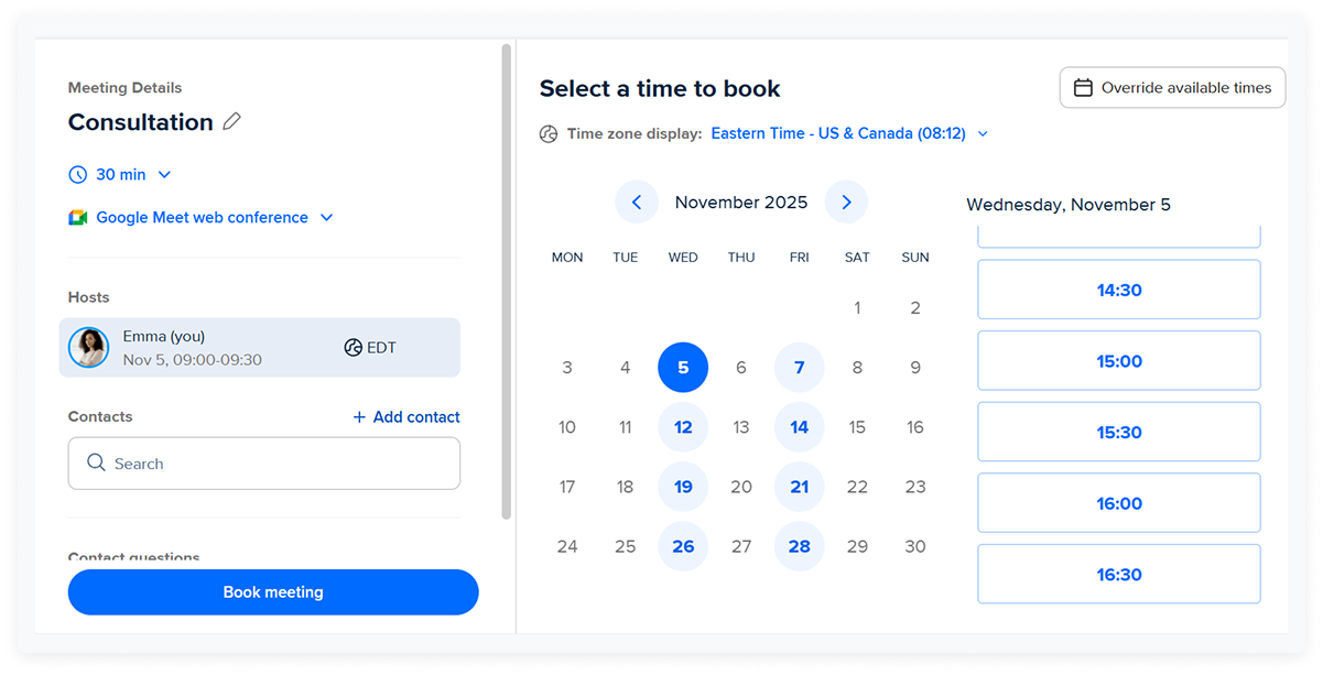 Calendly scheduling appp UI