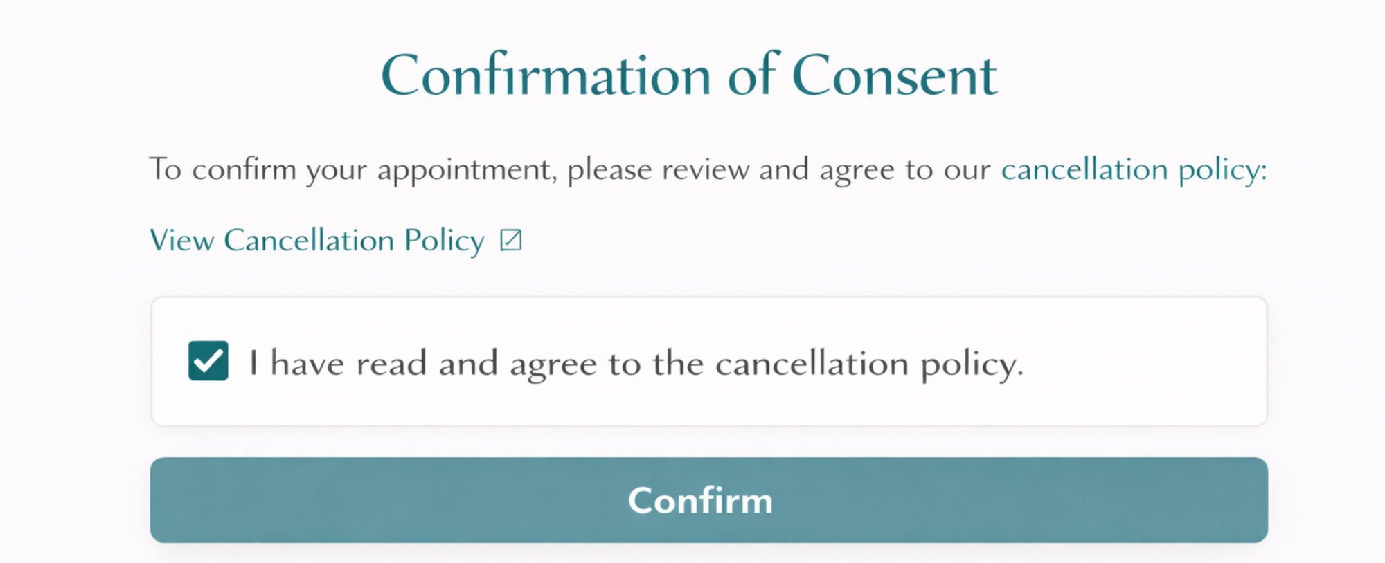 confirmation of consent in spa with spa cancellation policy 