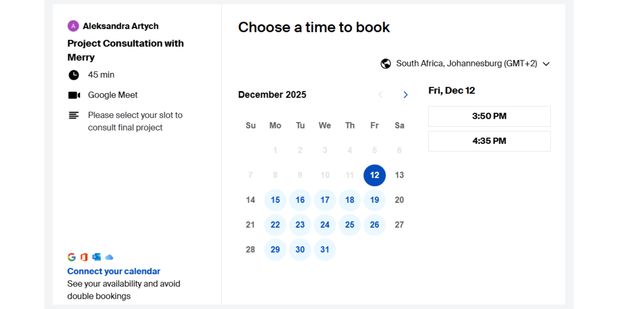 Doodle booking screenshot