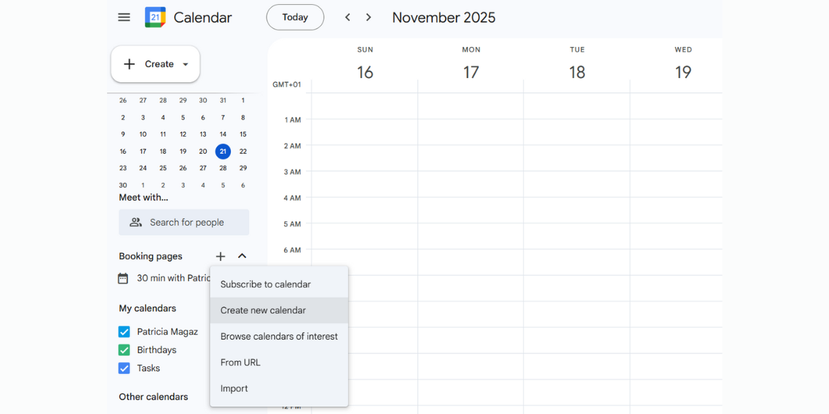 Create additional calendars in Google productivity hack