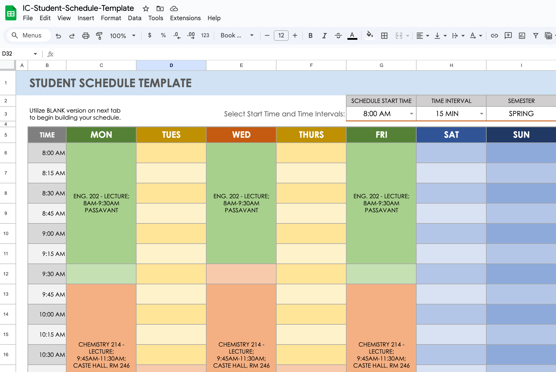 google sheet used as a school template maker