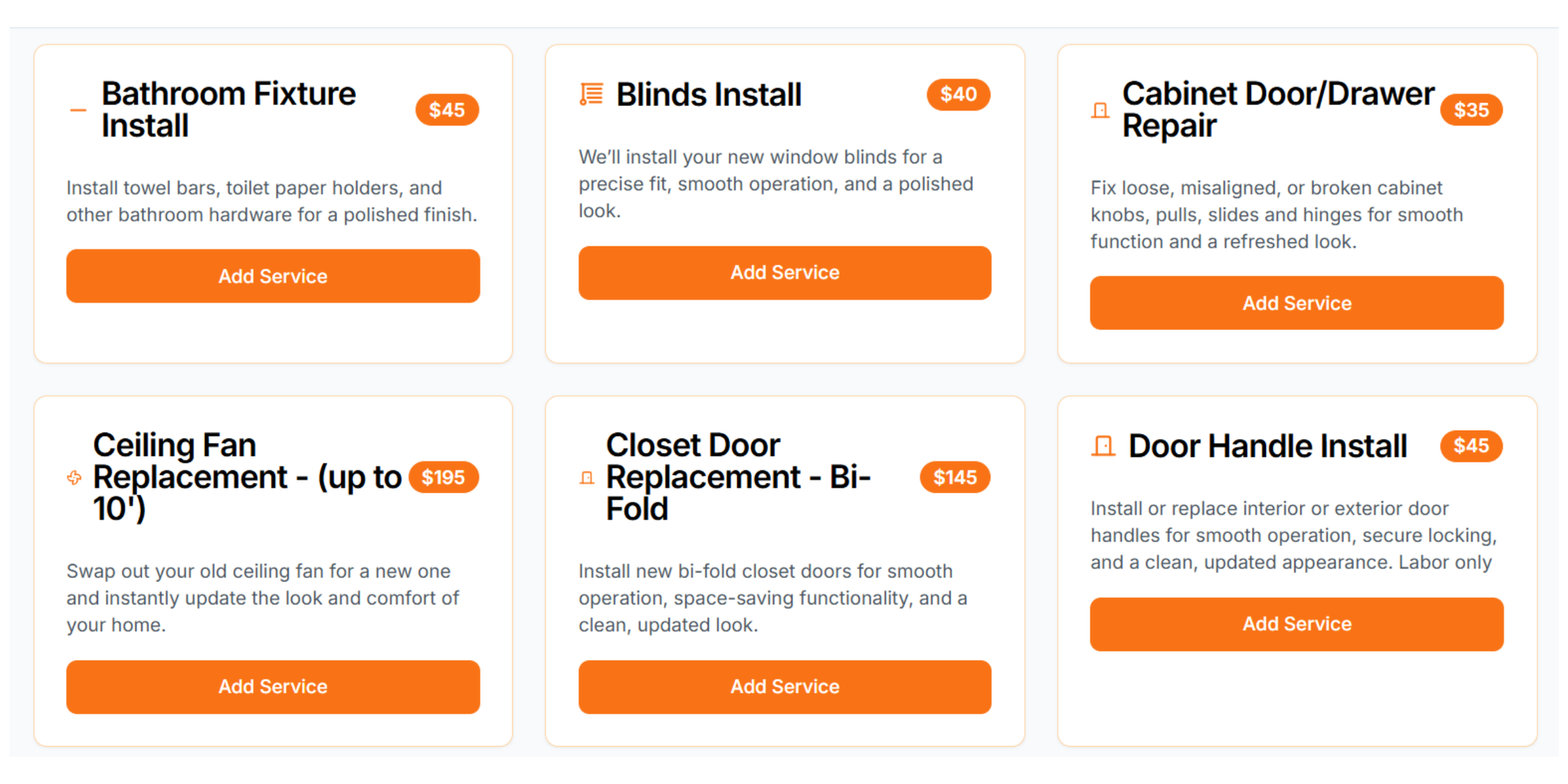  handyman web design​ service menu with durations