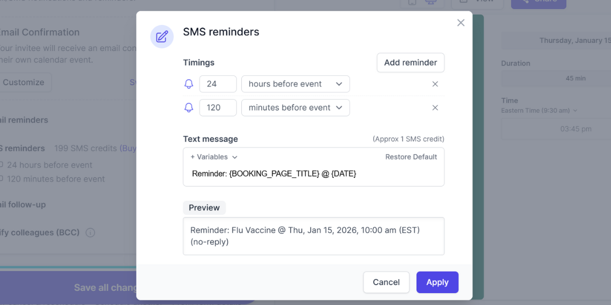 koalendar sms appointment reminder software for vaccine clinics