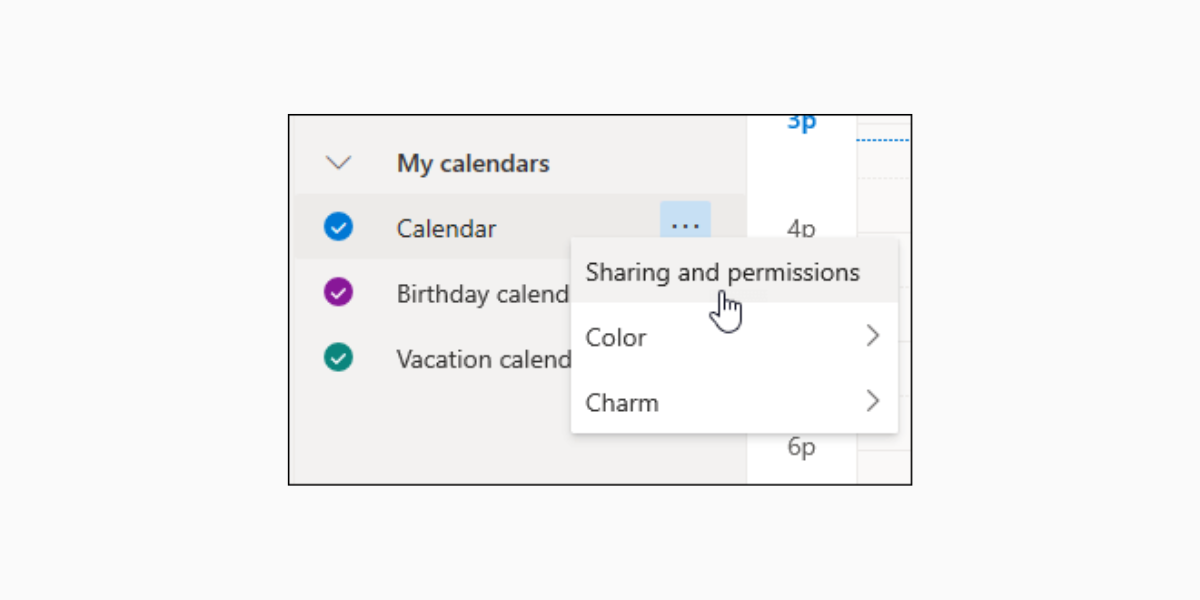 Outlook Calendar sharing settings