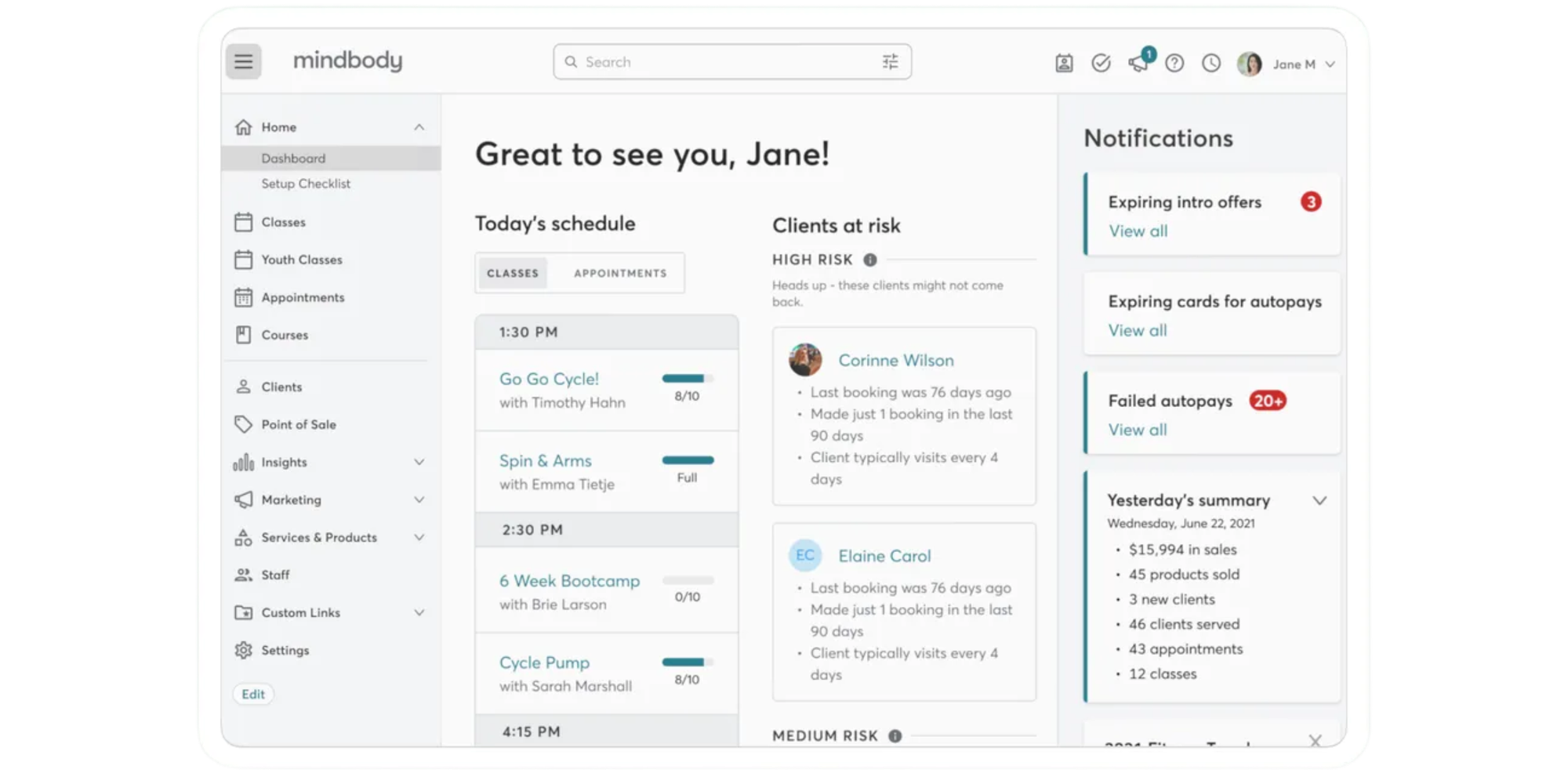 screenshot of Mindbody class bookings app for yoga classes