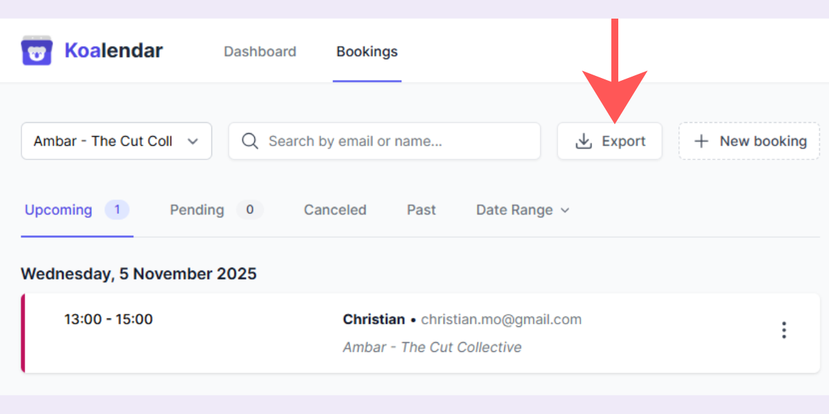 opción de exportar reservas en el software de programación de Koalendar para aumentar la productividad