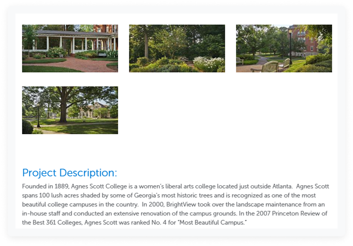 Landscaping company website showing examples of their work in portfolio