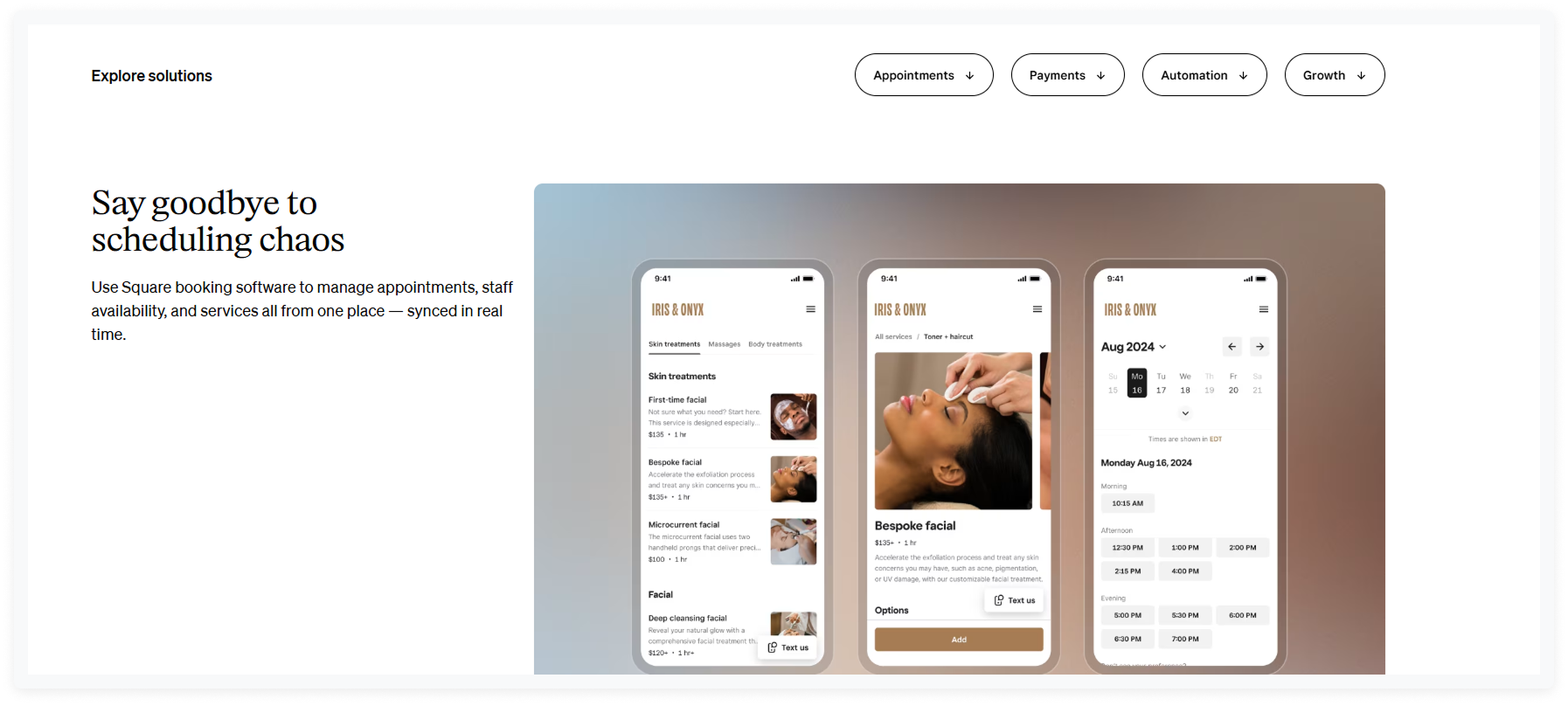 screenshot of top salon booking platforms Square Appointments