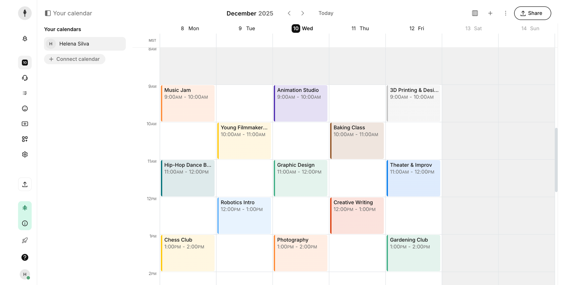 Setmore class scheduling software calendar showing group classes, lesson bookings, and school scheduling tools with calendar sync