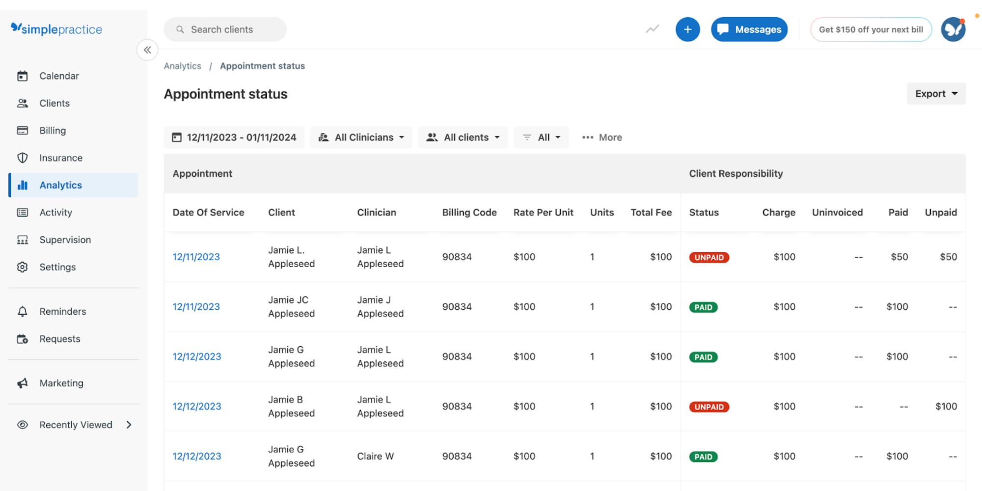 simplepractice clinic appointment management system