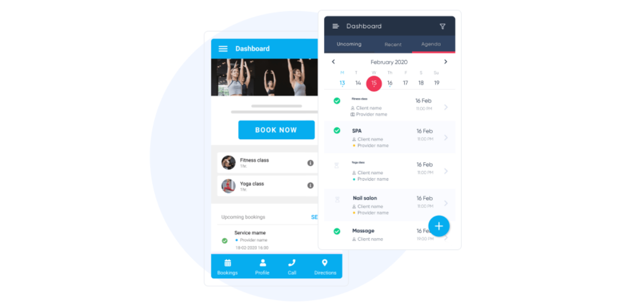 Simplybookme scheduling and payment app UI example