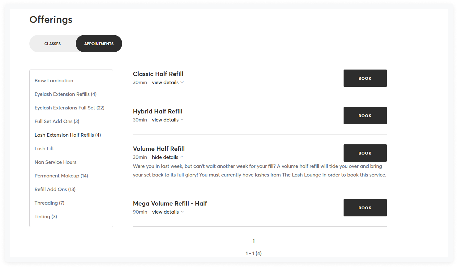 screenshot of mindbody salon appointment scheduling