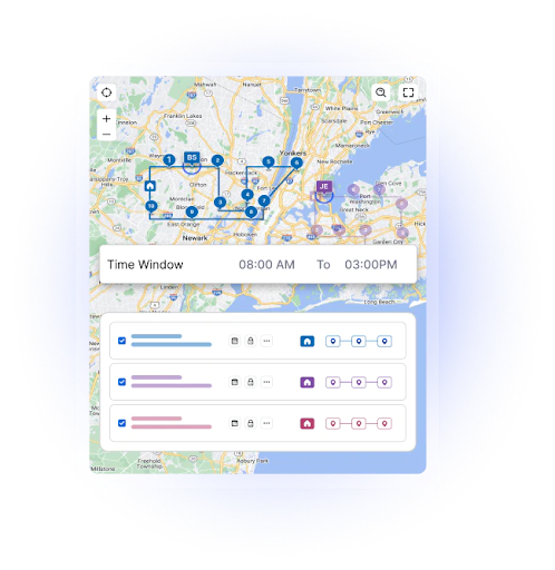 Map with route plans overlaid and time window for arrival shown on the Upper platform