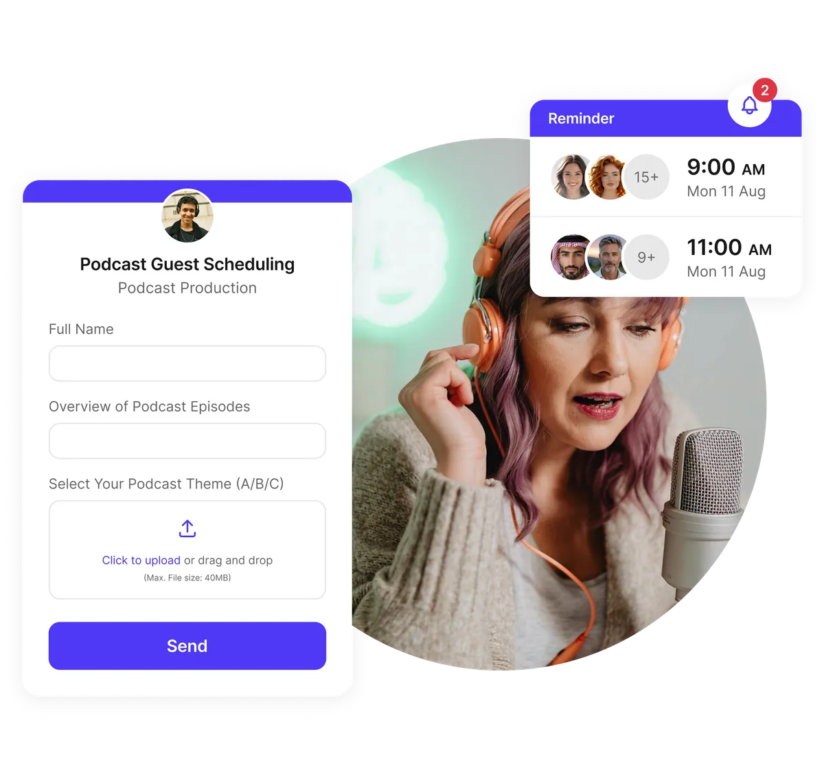 podcast booking tool with intake forms
