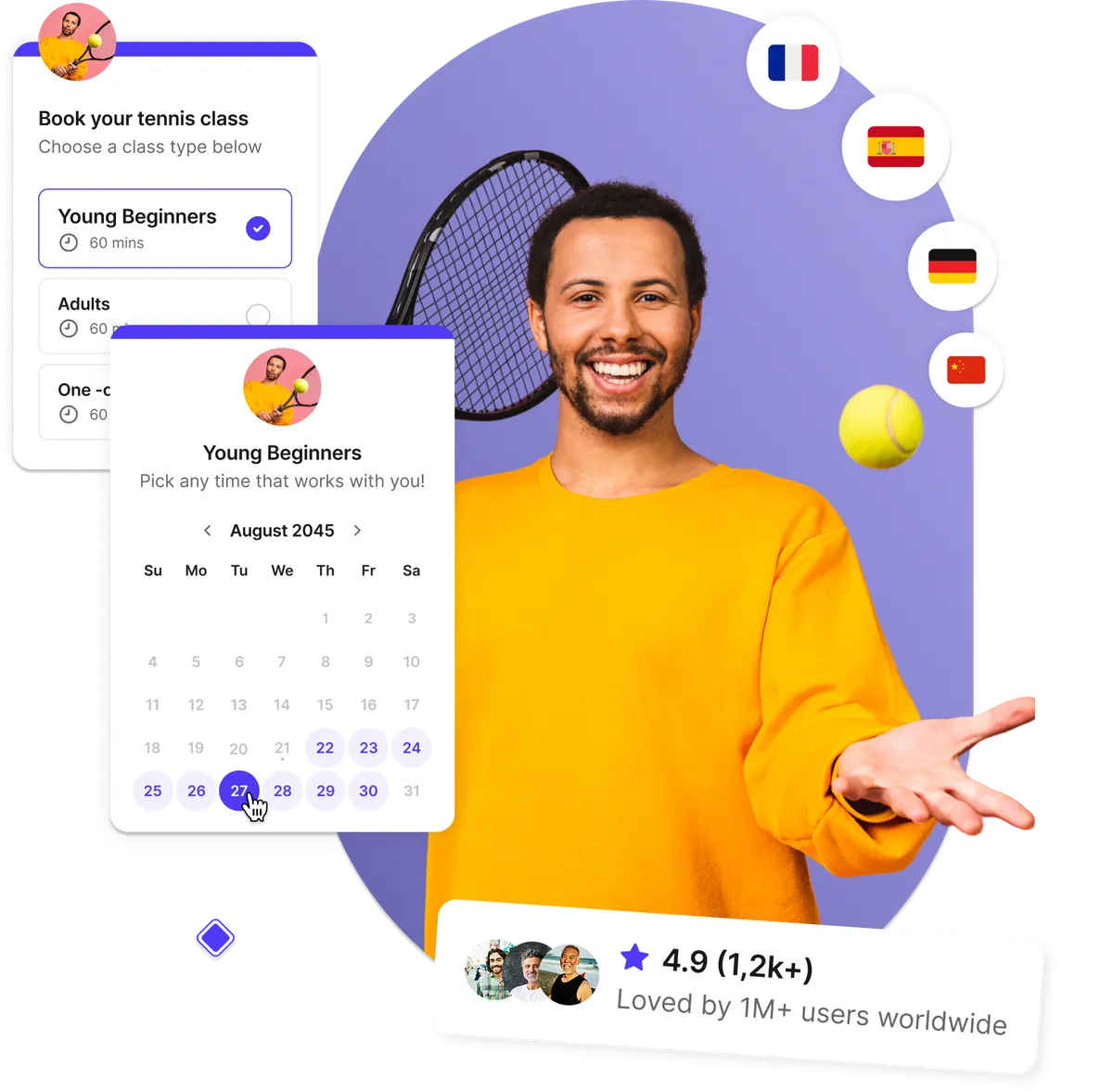 Interfaz de sistema de reservas de tenis